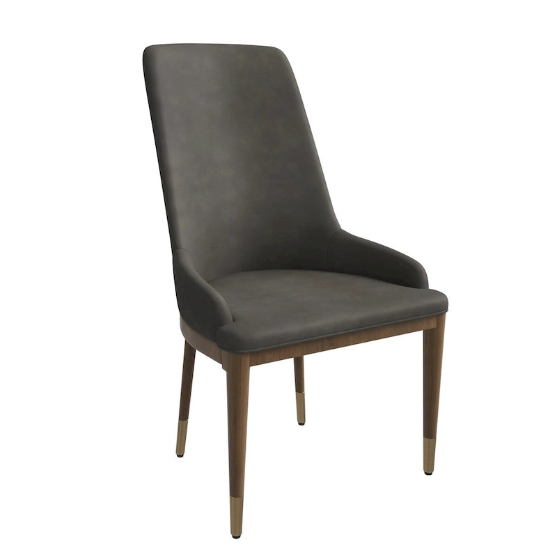 Chaise de salle à manger en cuir rembourré avec structure en bois d'hévéa, dossier haut et pieds dorés pour salon
