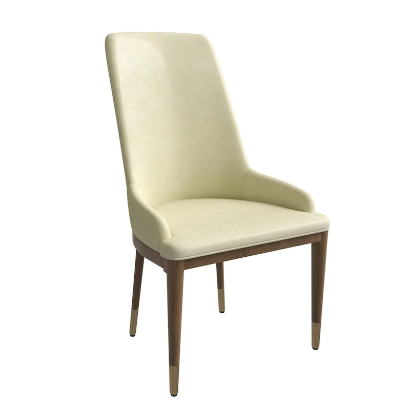 Chaise de salle à manger en cuir rembourré avec structure en bois d'hévéa, dossier haut et pieds dorés pour salon