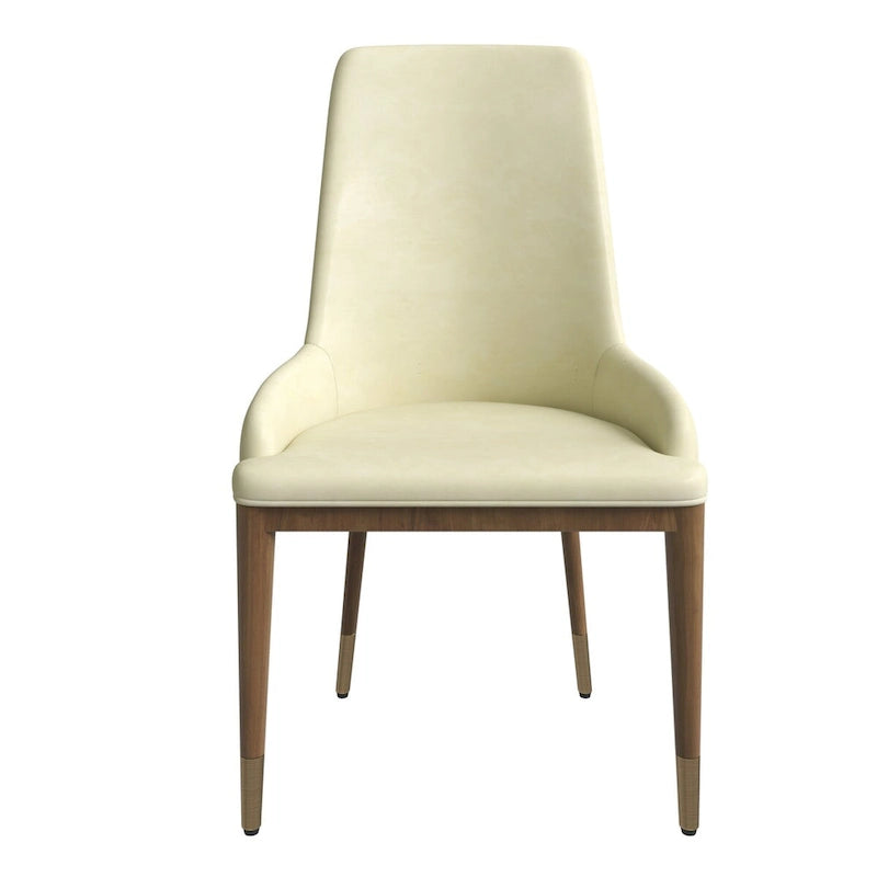 Chaise de salle à manger en cuir rembourré avec structure en bois d'hévéa, dossier haut et pieds dorés pour salon