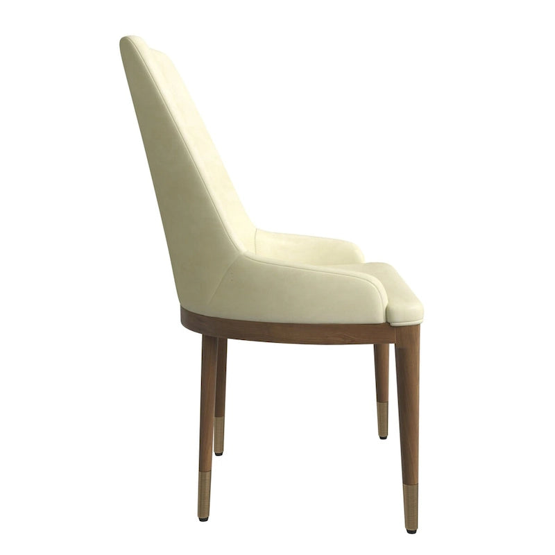 Chaise de salle à manger en cuir rembourré avec structure en bois d'hévéa, dossier haut et pieds dorés pour salon