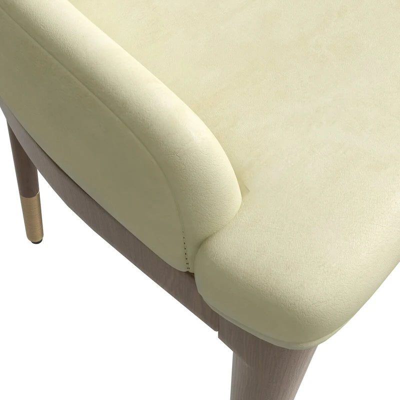 Chaise de salle à manger en cuir rembourré avec structure en bois d'hévéa, dossier haut et pieds dorés pour salon