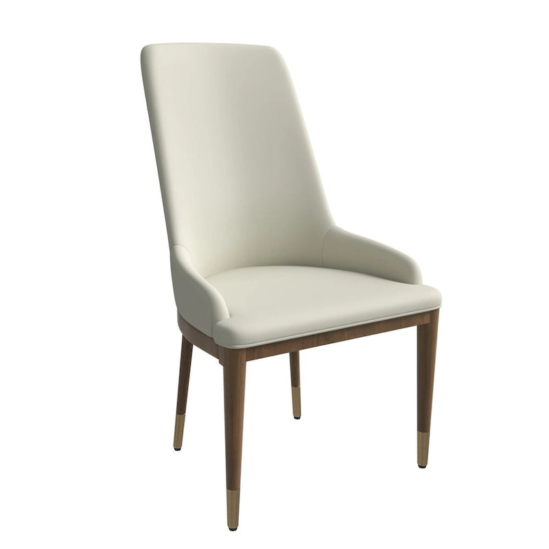 Chaise de salle à manger en cuir rembourré avec structure en bois d'hévéa, dossier haut et pieds dorés pour salon