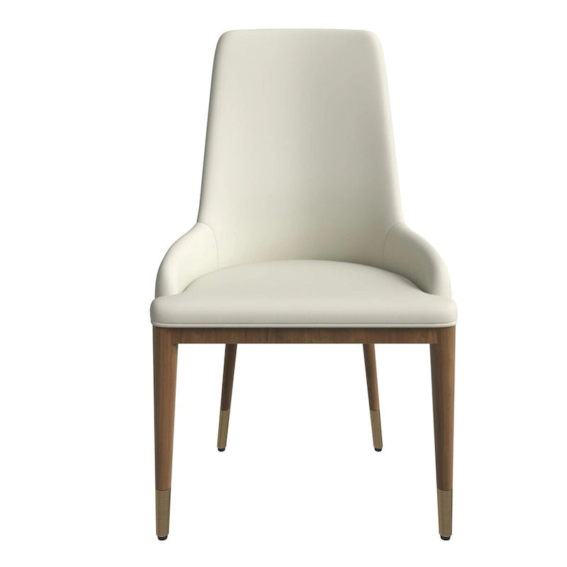 Chaise de salle à manger en cuir rembourré avec structure en bois d'hévéa, dossier haut et pieds dorés pour salon