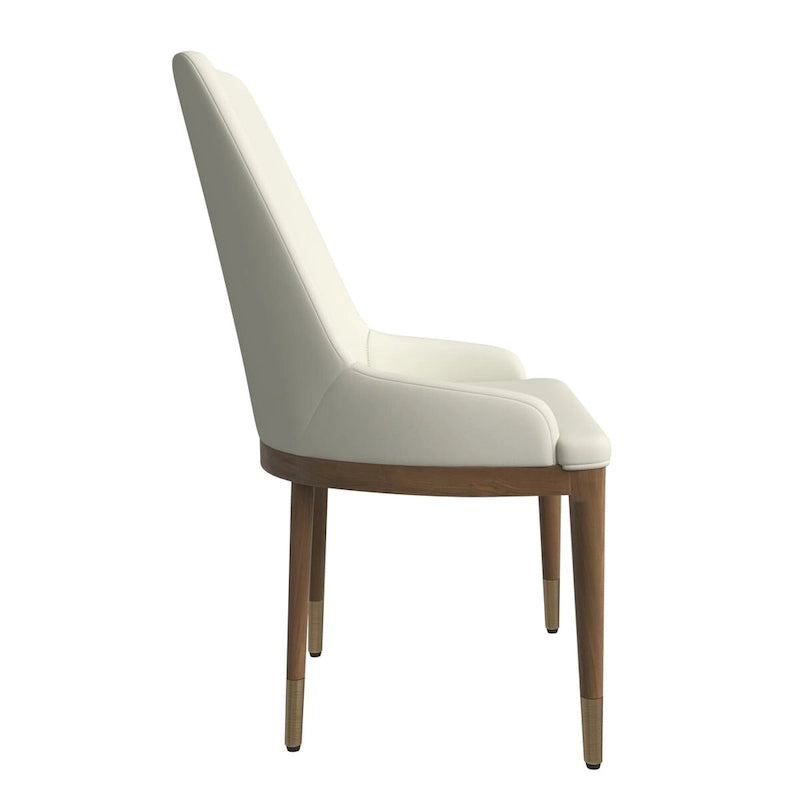 Chaise de salle à manger en cuir rembourré avec structure en bois d'hévéa, dossier haut et pieds dorés pour salon