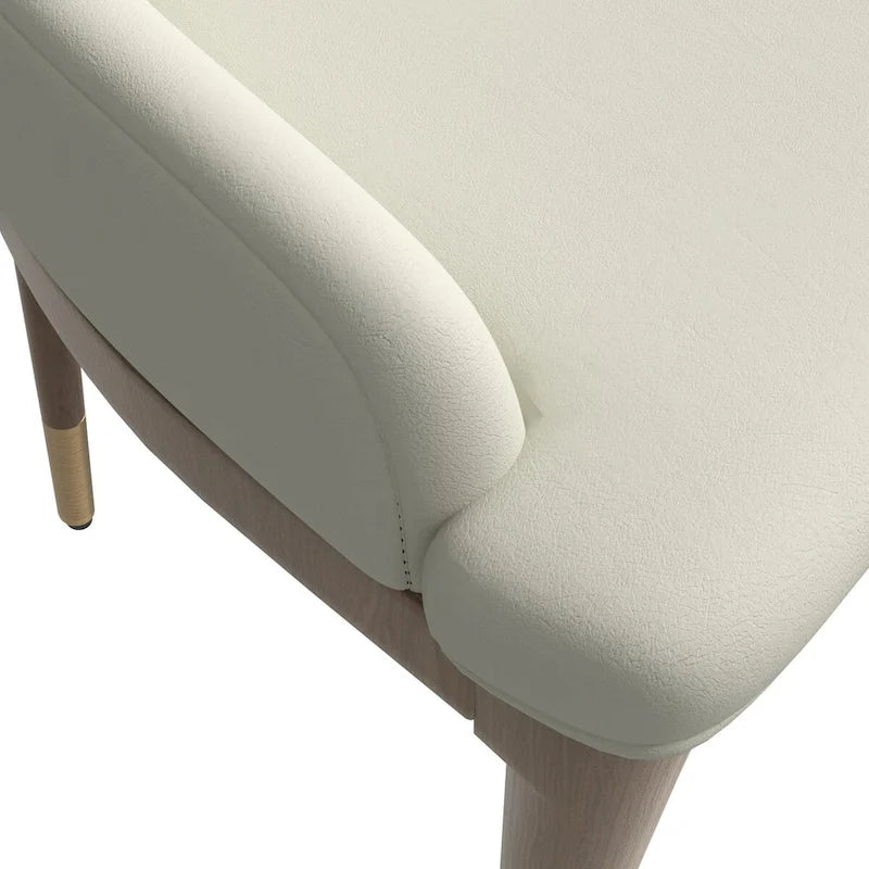 Chaise de salle à manger en cuir rembourré avec structure en bois d'hévéa, dossier haut et pieds dorés pour salon