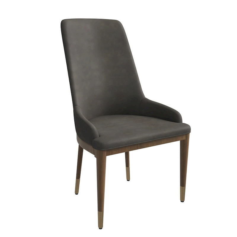 Chaise de salle à manger en cuir rembourré avec structure en bois d'hévéa, dossier haut et pieds dorés pour salon
