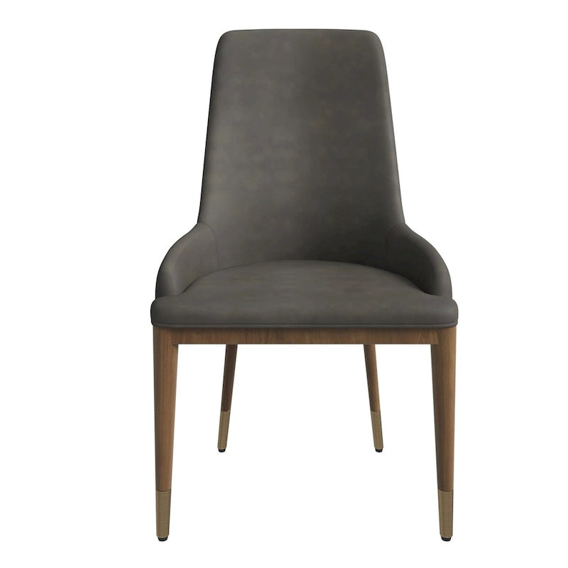 Chaise de salle à manger en cuir rembourré avec structure en bois d'hévéa, dossier haut et pieds dorés pour salon