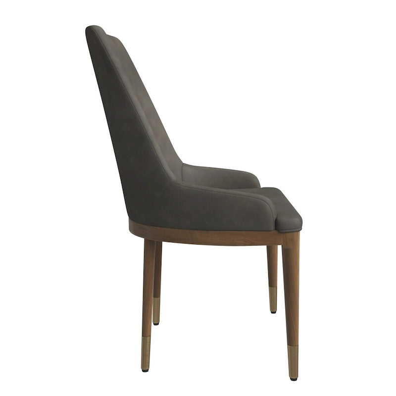 Chaise de salle à manger en cuir rembourré avec structure en bois d'hévéa, dossier haut et pieds dorés pour salon