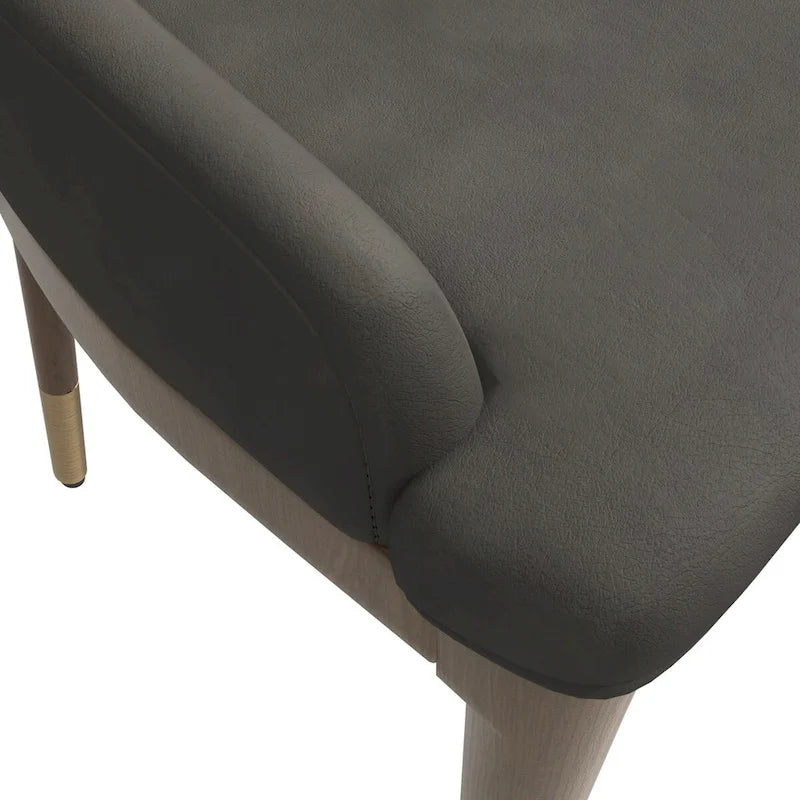 Chaise de salle à manger en cuir rembourré avec structure en bois d'hévéa, dossier haut et pieds dorés pour salon