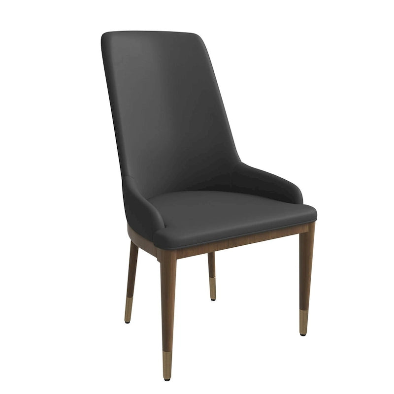 Chaise de salle à manger en cuir rembourré avec structure en bois d'hévéa, dossier haut et pieds dorés pour salon