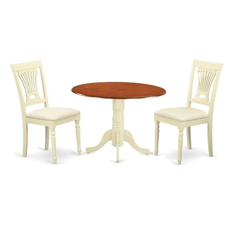 Ensemble de table de cuisine 3 pièces East West Furniture : une table ronde et 2 chaises de salle à manger, coloris Buttermilk et Cerisier (options d’assise)