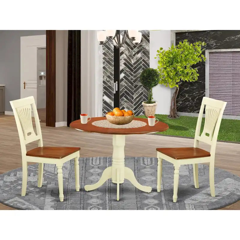 Ensemble de table de cuisine 3 pièces East West Furniture : une table ronde et 2 chaises de salle à manger, coloris Buttermilk et Cerisier (options d’assise)