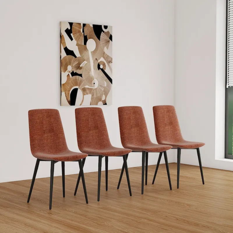 Ensemble de 4 chaises de salle à manger, chaises d'appoint rembourrées en lin avec assise rembourrée et pieds robustes en métal noir.