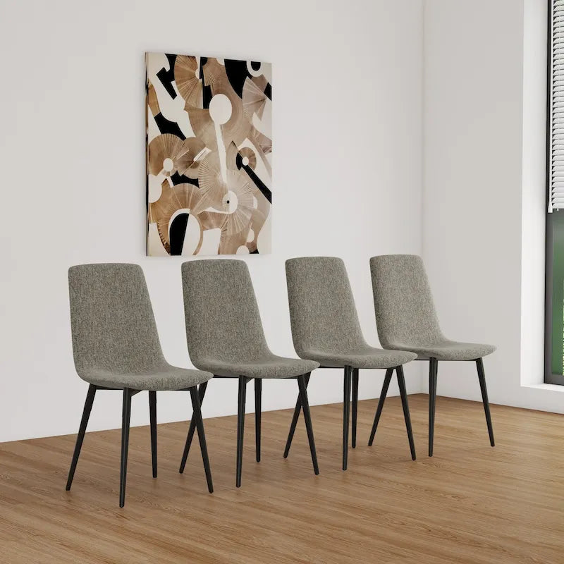 Ensemble de 4 chaises de salle à manger, chaises d'appoint rembourrées en lin avec assise rembourrée et pieds robustes en métal noir.