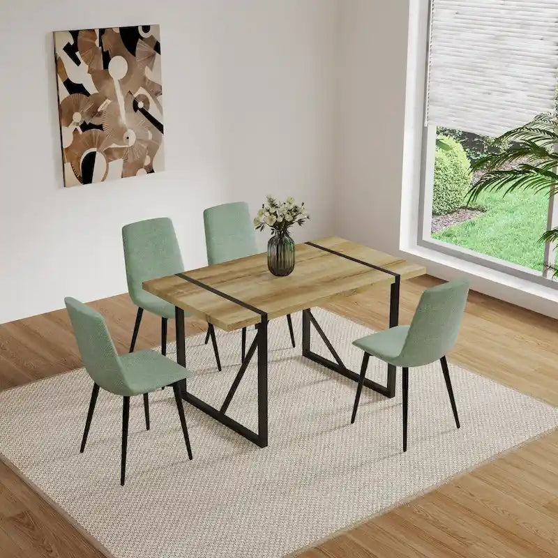 Ensemble de 4 chaises de salle à manger, chaises d'appoint rembourrées en lin avec assise rembourrée et pieds robustes en métal noir.