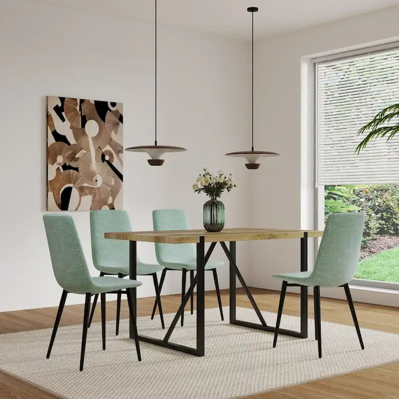 Ensemble de 4 chaises de salle à manger, chaises d'appoint rembourrées en lin avec assise rembourrée et pieds robustes en métal noir.