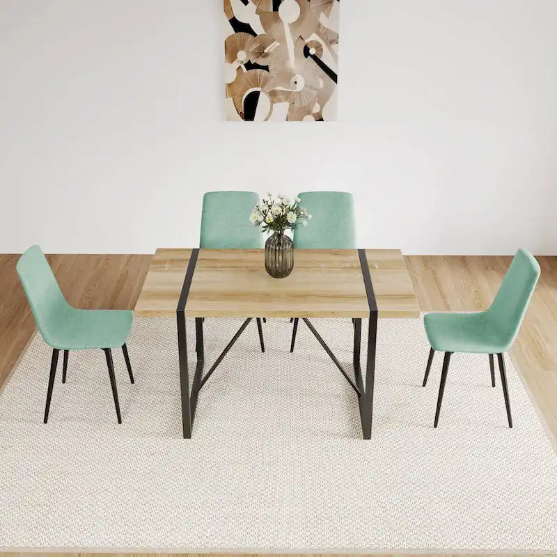 Ensemble de 4 chaises de salle à manger, chaises d'appoint rembourrées en lin avec assise rembourrée et pieds robustes en métal noir.