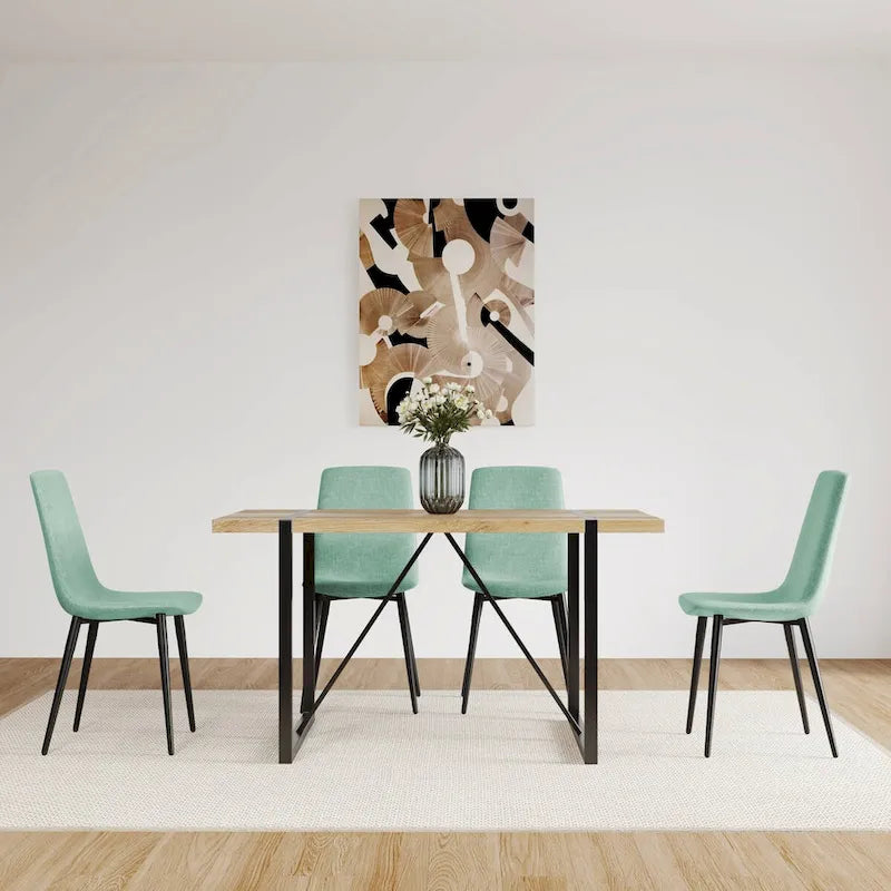 Ensemble de 4 chaises de salle à manger, chaises d'appoint rembourrées en lin avec assise rembourrée et pieds robustes en métal noir.