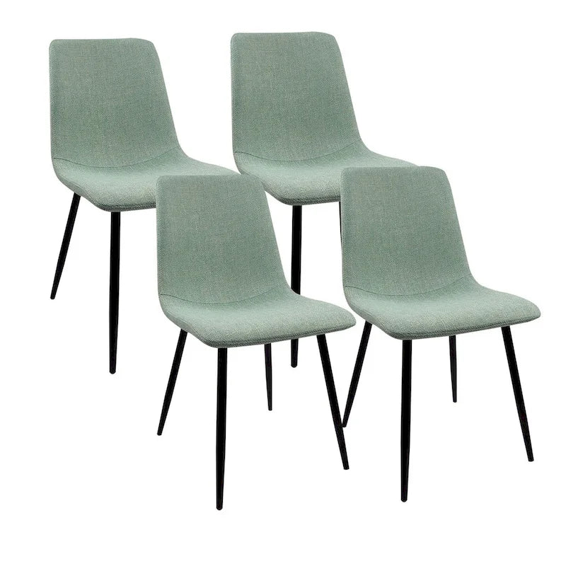 Ensemble de 4 chaises de salle à manger, chaises d'appoint rembourrées en lin avec assise rembourrée et pieds robustes en métal noir.