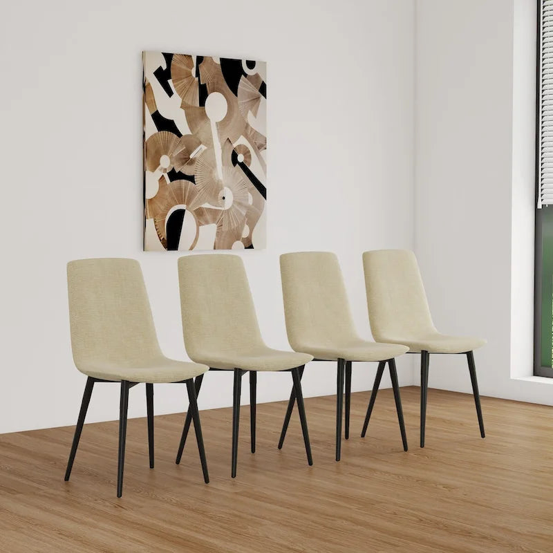 Ensemble de 4 chaises de salle à manger, chaises d'appoint rembourrées en lin avec assise rembourrée et pieds robustes en métal noir.