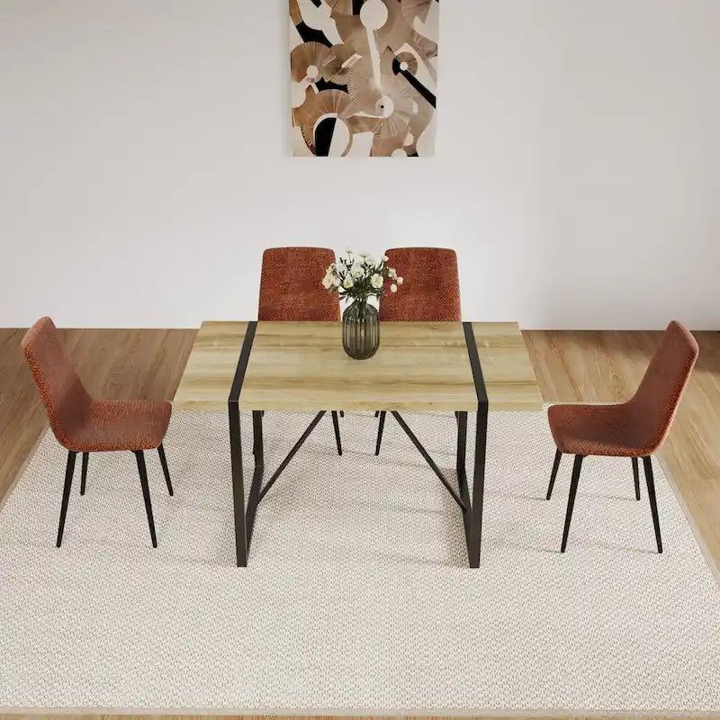 Ensemble de 4 chaises de salle à manger, chaises d'appoint rembourrées en lin avec assise rembourrée et pieds robustes en métal noir.