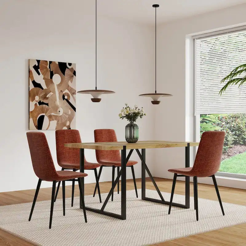 Ensemble de 4 chaises de salle à manger, chaises d'appoint rembourrées en lin avec assise rembourrée et pieds robustes en métal noir.