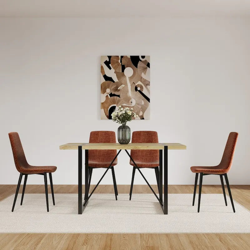 Ensemble de 4 chaises de salle à manger, chaises d'appoint rembourrées en lin avec assise rembourrée et pieds robustes en métal noir.