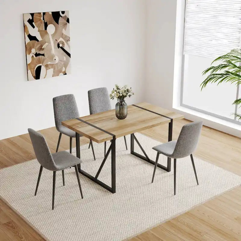 Ensemble de 4 chaises de salle à manger, chaises d'appoint rembourrées en lin avec assise rembourrée et pieds robustes en métal noir.