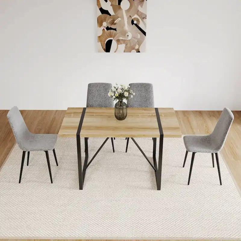 Ensemble de 4 chaises de salle à manger, chaises d'appoint rembourrées en lin avec assise rembourrée et pieds robustes en métal noir.