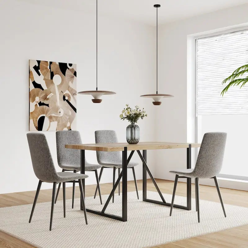 Ensemble de 4 chaises de salle à manger, chaises d'appoint rembourrées en lin avec assise rembourrée et pieds robustes en métal noir.