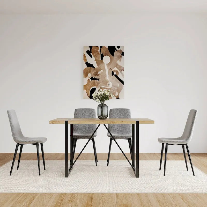 Ensemble de 4 chaises de salle à manger, chaises d'appoint rembourrées en lin avec assise rembourrée et pieds robustes en métal noir.