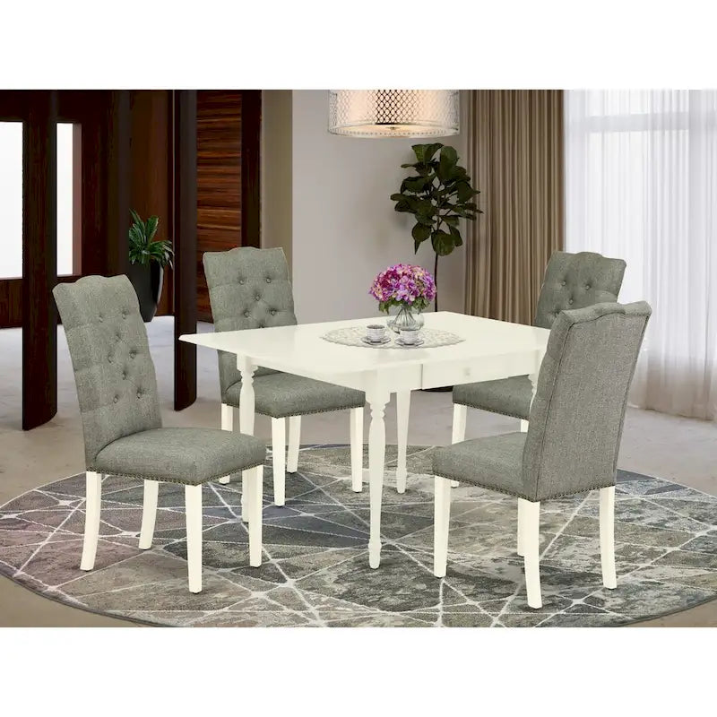 East West Furniture Dining Set Includes a Rectangle Dining Room Table with Dropleaf and Dining Chairs (Finish Color Options)