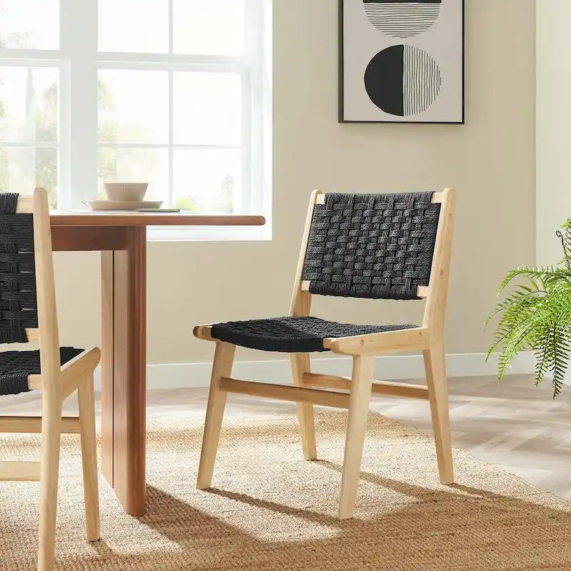 Chaise de salle à manger Saoirse en bois et corde tressée - Lot de 2