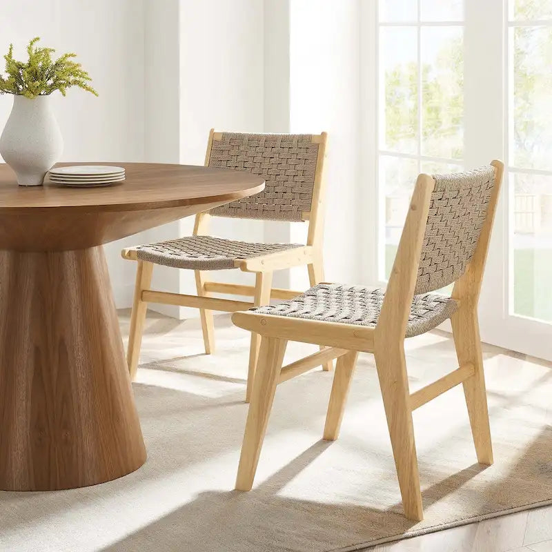 Chaise de salle à manger Saoirse en bois et corde tressée - Lot de 2