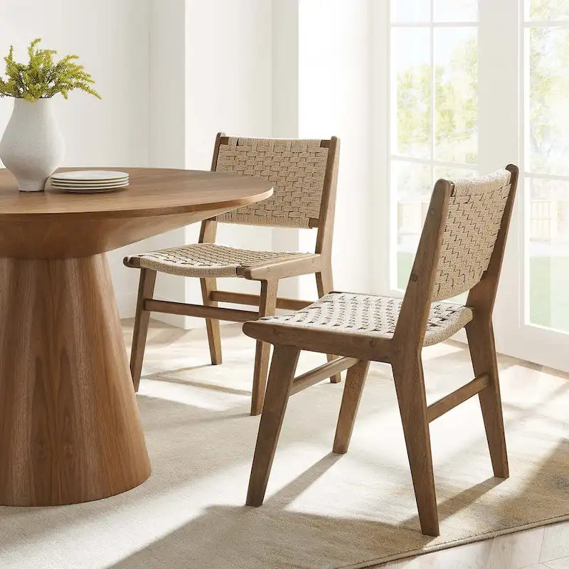 Chaise de salle à manger Saoirse en bois et corde tressée - Lot de 2