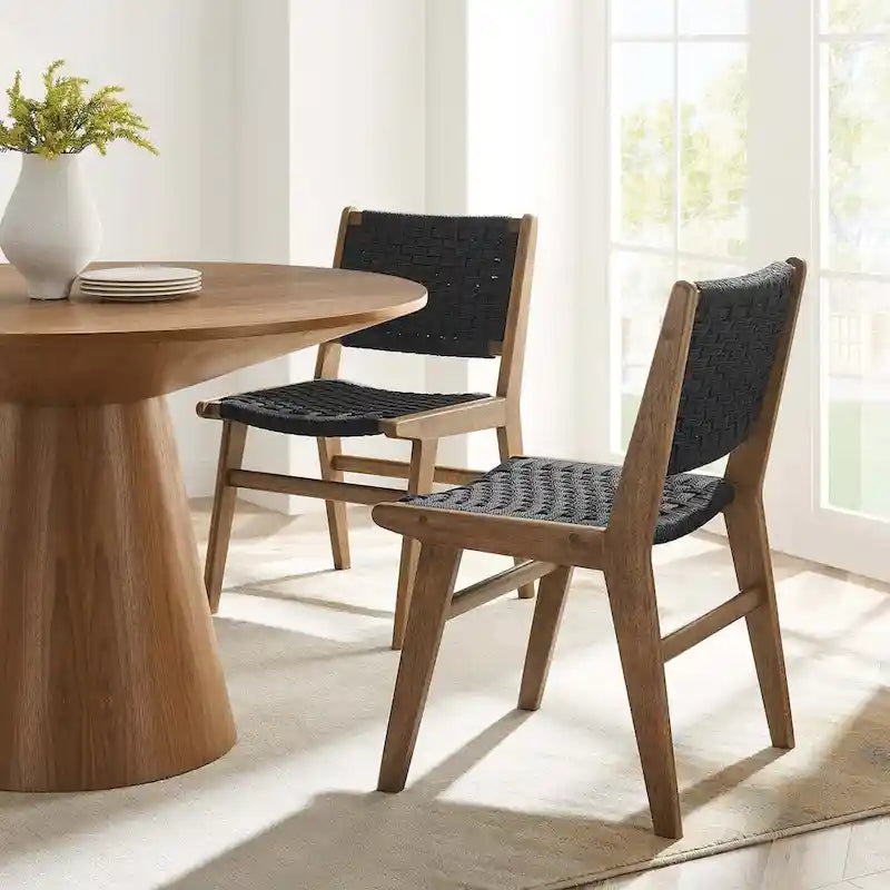 Chaise de salle à manger Saoirse en bois et corde tressée - Lot de 2