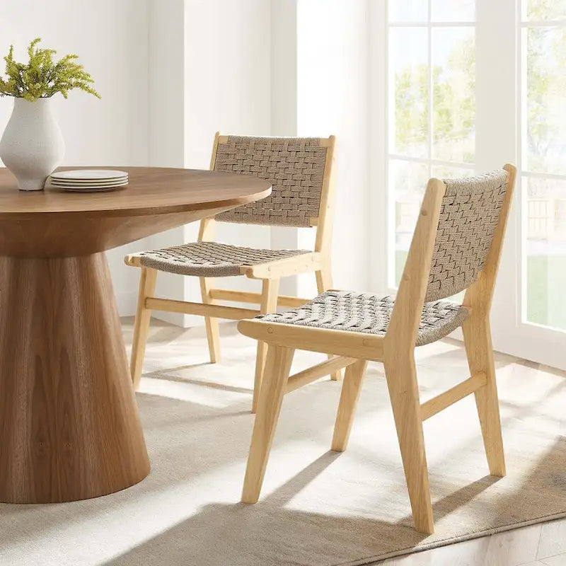Chaise de salle à manger Saoirse en bois et corde tressée - Lot de 2