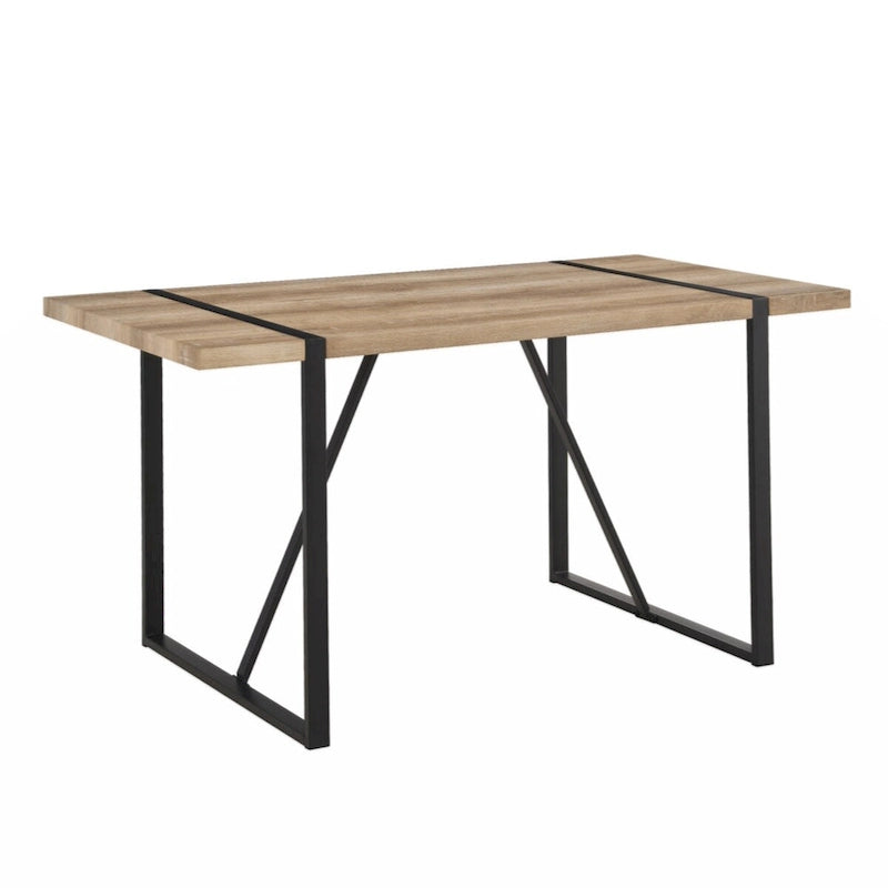 Ensemble de 4 tables et chaises de salle à manger modernes en MDF couleur bois, table de salle à manger et chaises en lin