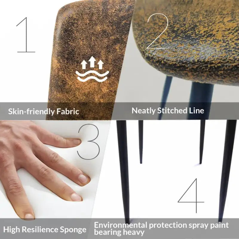 Ensemble de 4 tables et chaises de salle à manger modernes en MDF couleur bois, table de salle à manger et chaises en lin