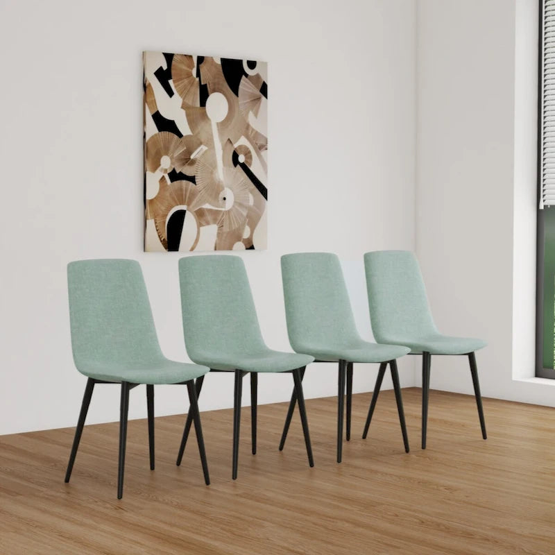 Ensemble de 4 tables et chaises de salle à manger modernes en MDF couleur bois, table de salle à manger et chaises en lin
