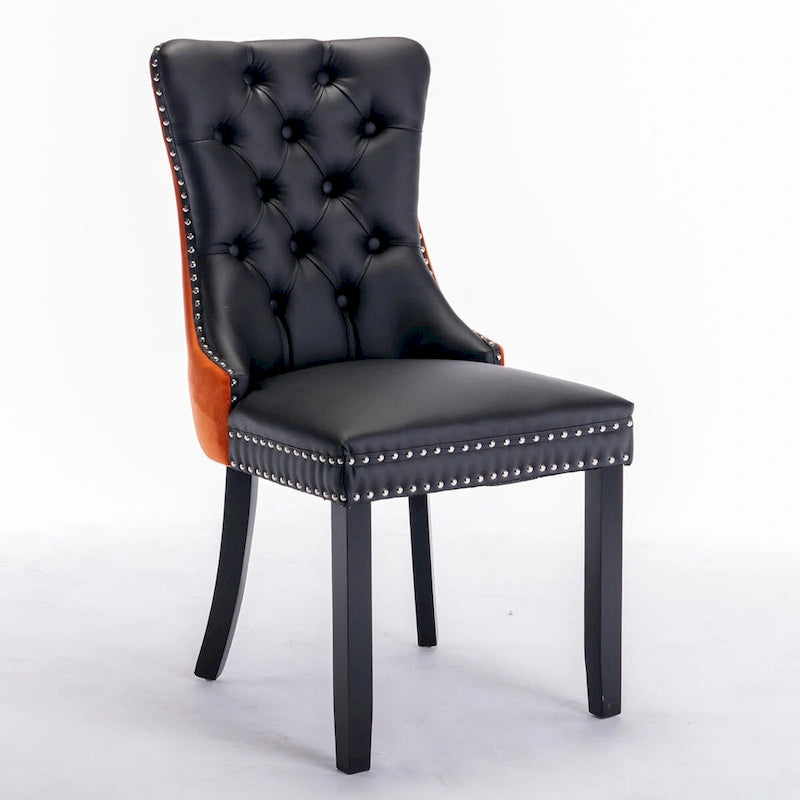 Chaise de salle à manger contemporaine haut de gamme, capitonnée et rembourrée, ornée de clous décoratifs.
