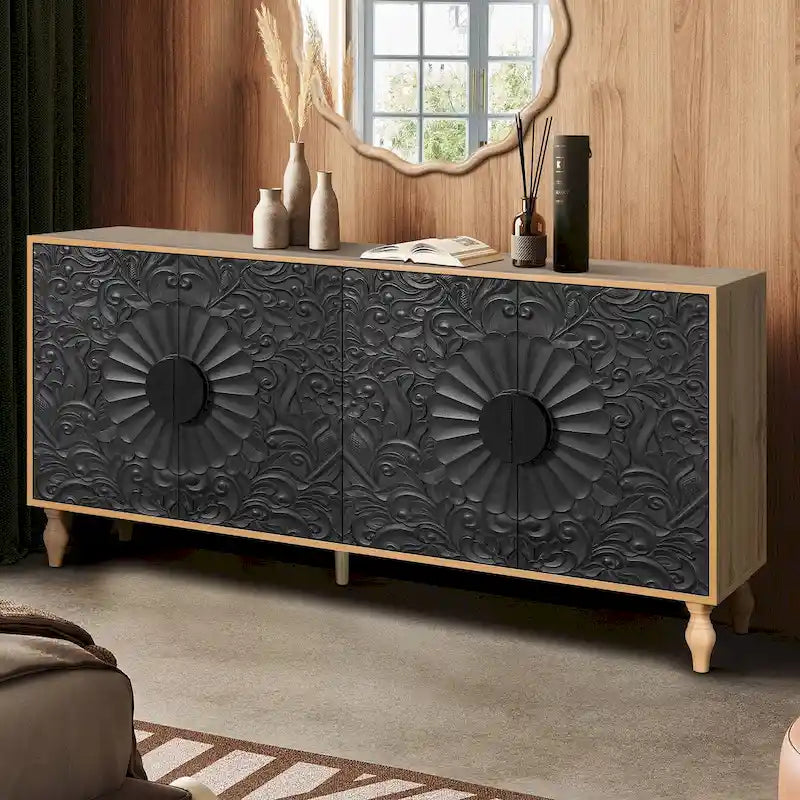 Armoire de rangement à porte sculptée et symétrique