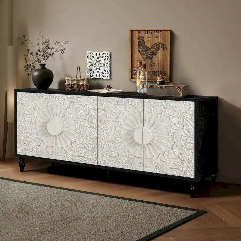 Armoire de rangement à porte sculptée et symétrique