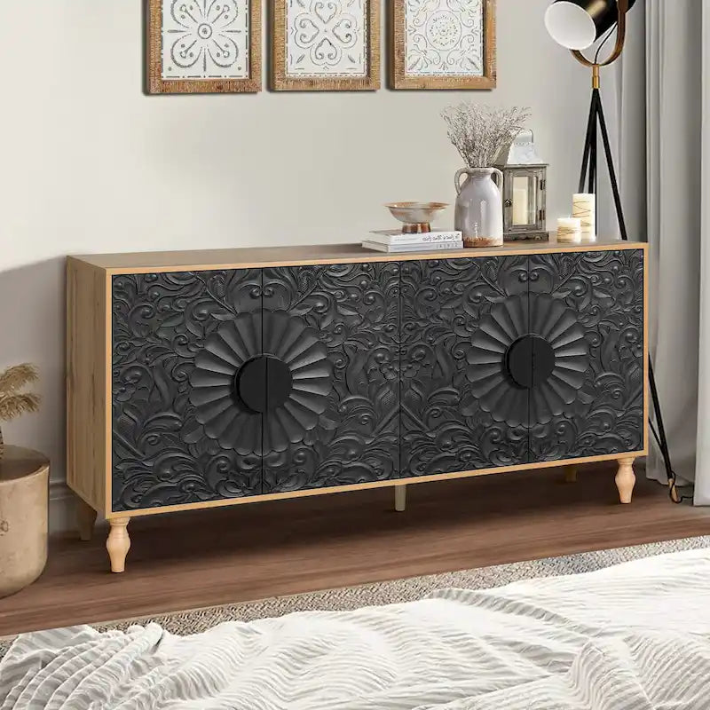 Armoire de rangement à porte sculptée et symétrique