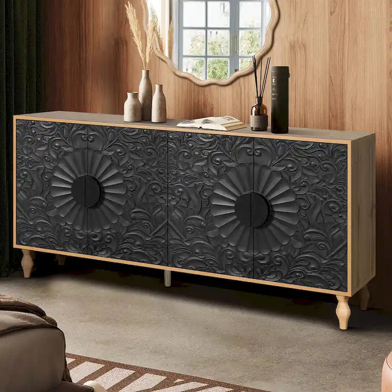 Armoire de rangement à porte sculptée et symétrique