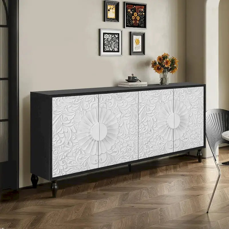 Armoire de rangement à porte sculptée et symétrique