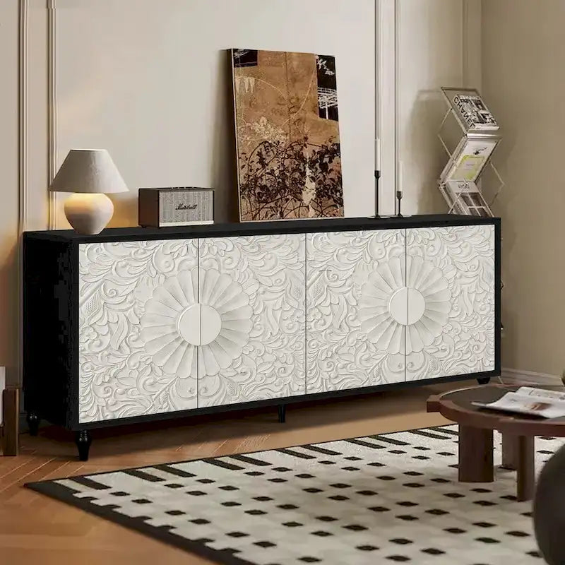 Armoire de rangement à porte sculptée et symétrique