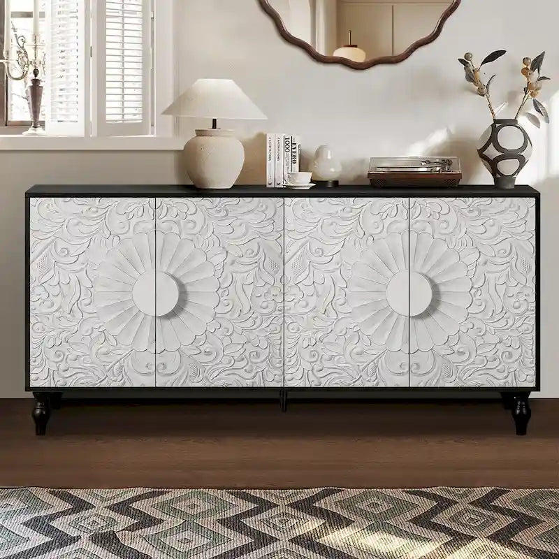 Armoire de rangement à porte sculptée et symétrique