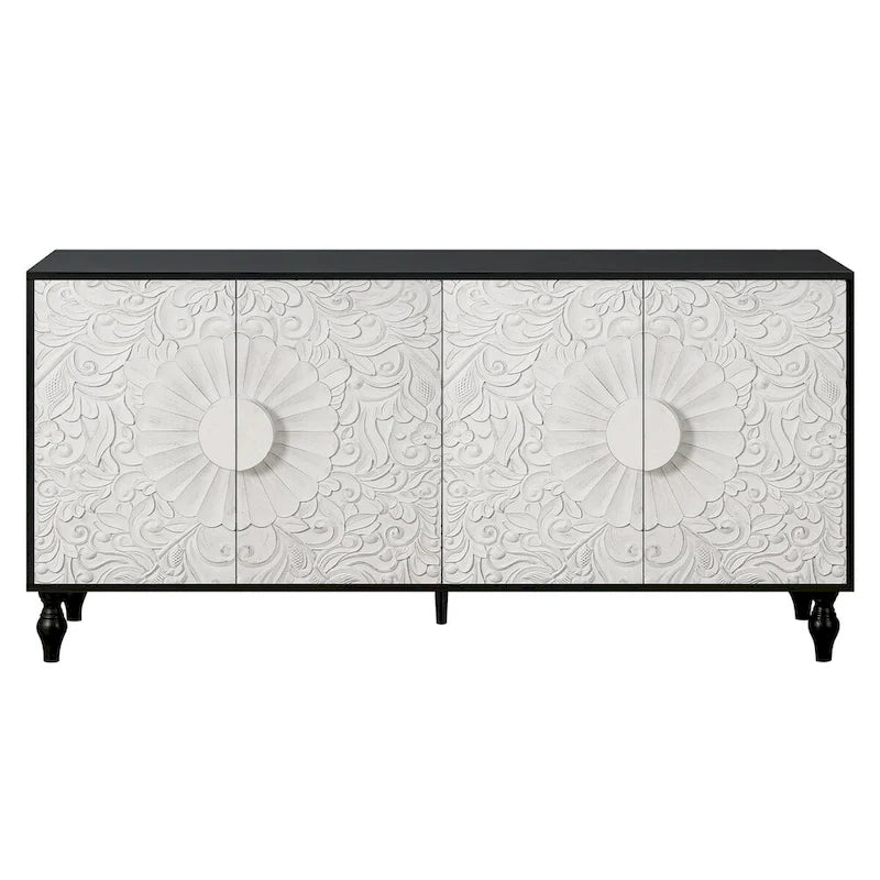Armoire de rangement à porte sculptée et symétrique