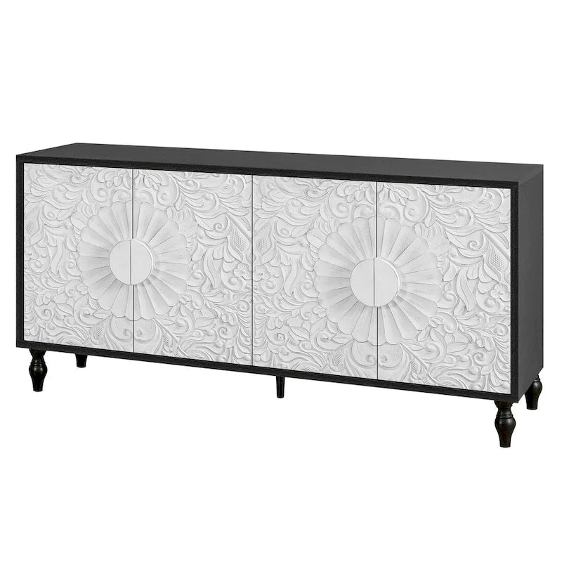 Armoire de rangement à porte sculptée et symétrique